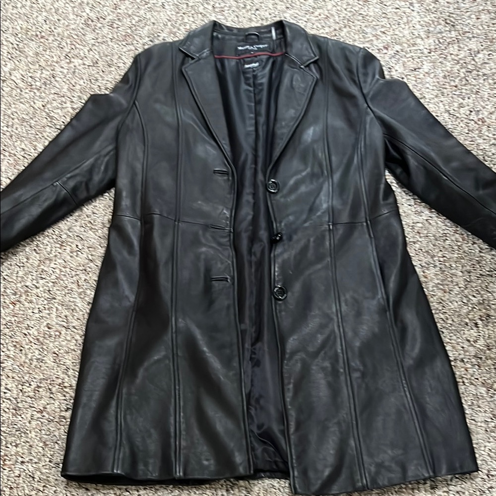 Womens mason and cooper 3/4 length leather jacket.